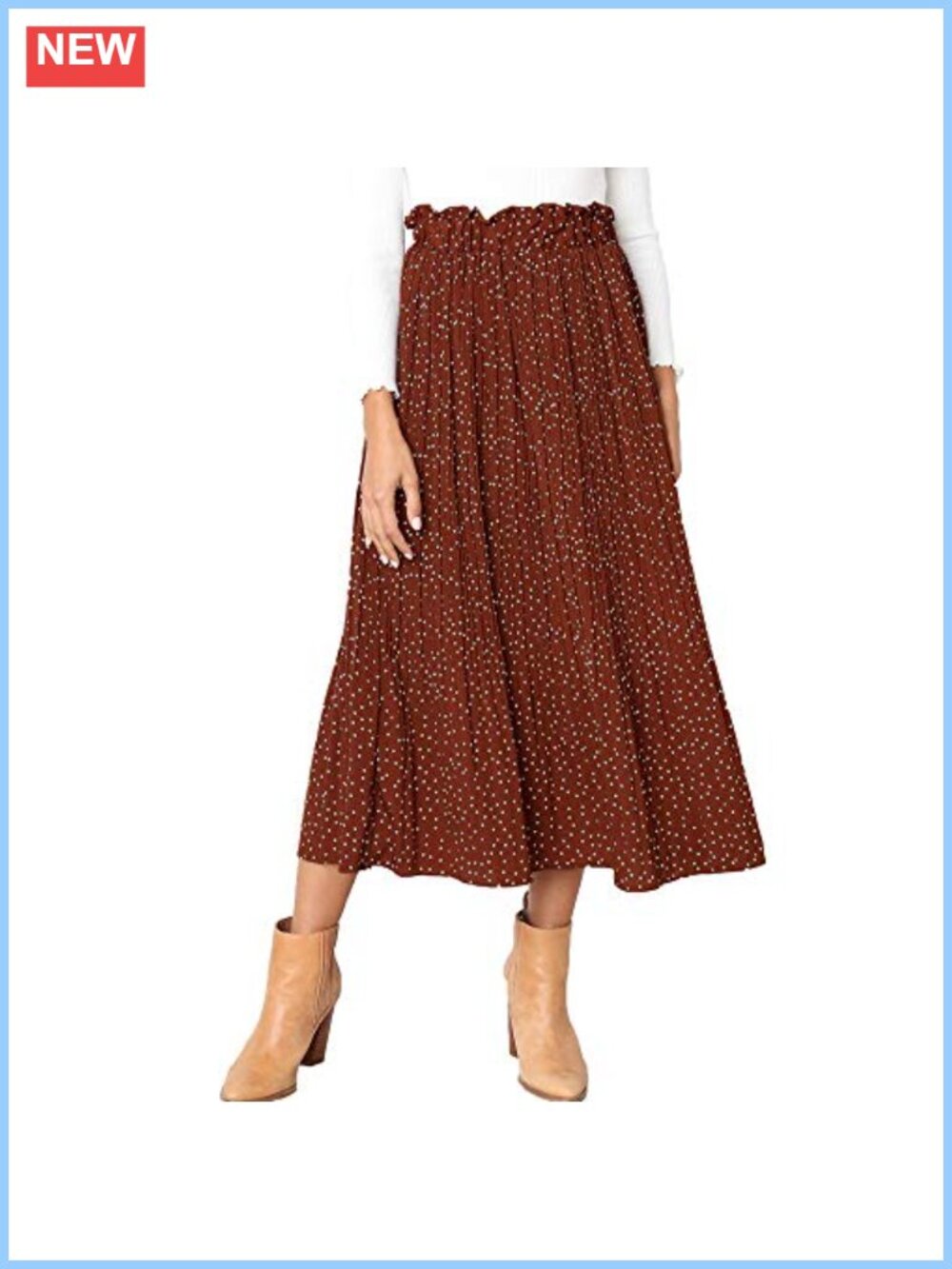 High Waist Pleated Polka Dot Maxi Skirt with Pockets A-Line